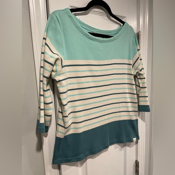 L.L. Bean Size LP Aquamarine Teal Stripe 3/4 Sleeve Knit Heritage Mariner Shirt - Picture 3 of 11